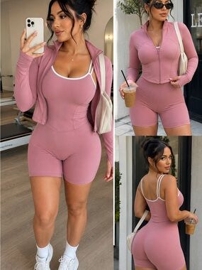 Sporty Two-Piece Biker Short Set - Dusty Rose